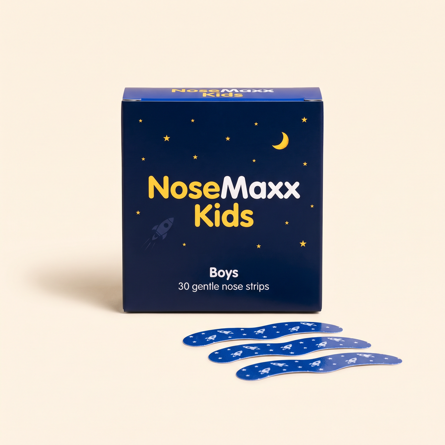NoseMaxx Kids Boys pack - navy night-sky box with three rocket-print nose strips