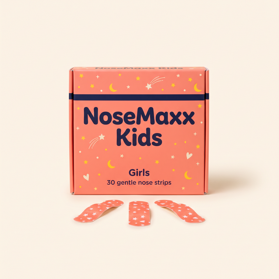 NoseMaxx Kids Girls pack - coral night-sky box with three star-print nose strips